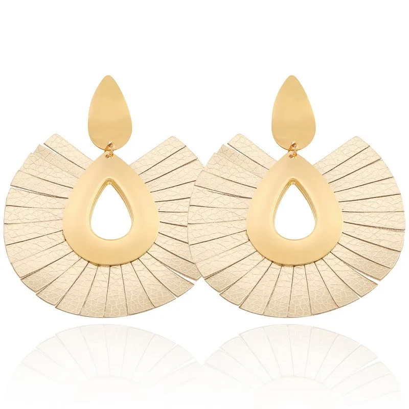 

EL1001 2020 Gold Plated Leather Teardrop Fringe Tassel Earrings for Women