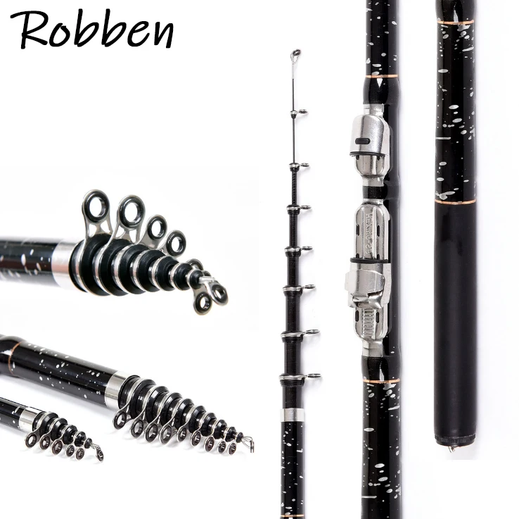 

Robben Carbon fishing Hard Portable Rock Rod 1.8M 2.1M 2.4M 2.7M 3.0M 3.6M Telescopic Fishing Rod Spinning Fishing Pole, Black