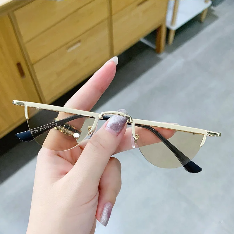 

New Semicircle Rimless Women Sunglasses Men Hip Hop Funny Metal Custom Glasses Sunglasses, 6 colors