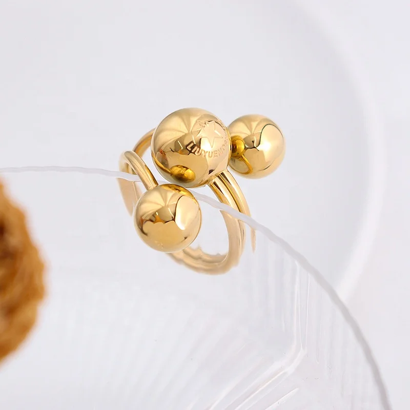 

gold plated round ball stainless steel women rings