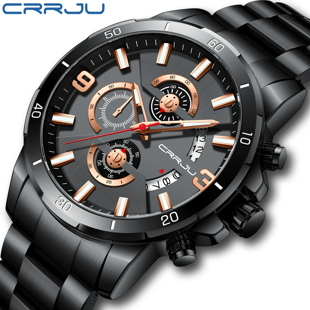 

CRRJU original factory OEM Luxury big dial watches men wrist chronograph Relogio de pulso, 4 colors