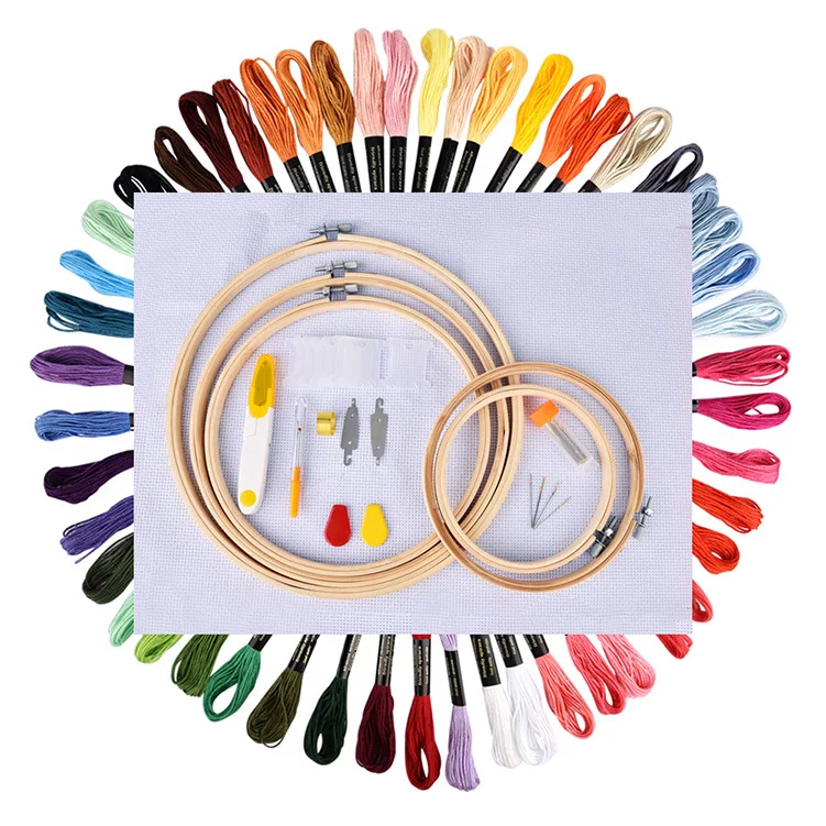 

Full Range of 50 colors Embroidery Starter Kits Chinese Cross Stitch Tool Kit for Beginners Hand Sewing Needles