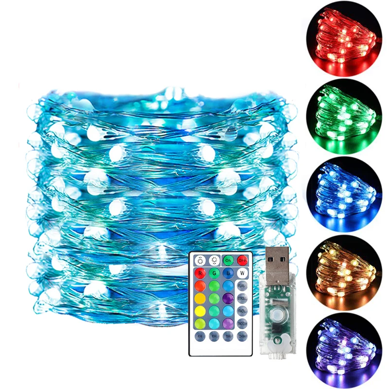 Copper Wire Christmas Rope Lights Rgb 16 Color Remote Control Led String Light Usb