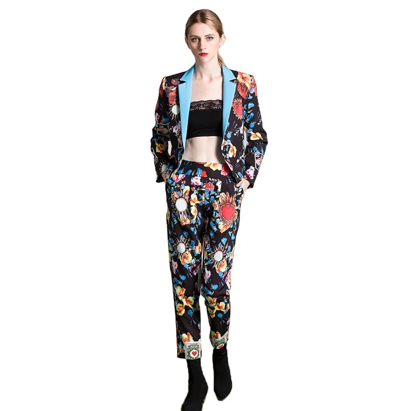 

new arrival 2020 fall bohemia floral print large size women business suit or casual suit