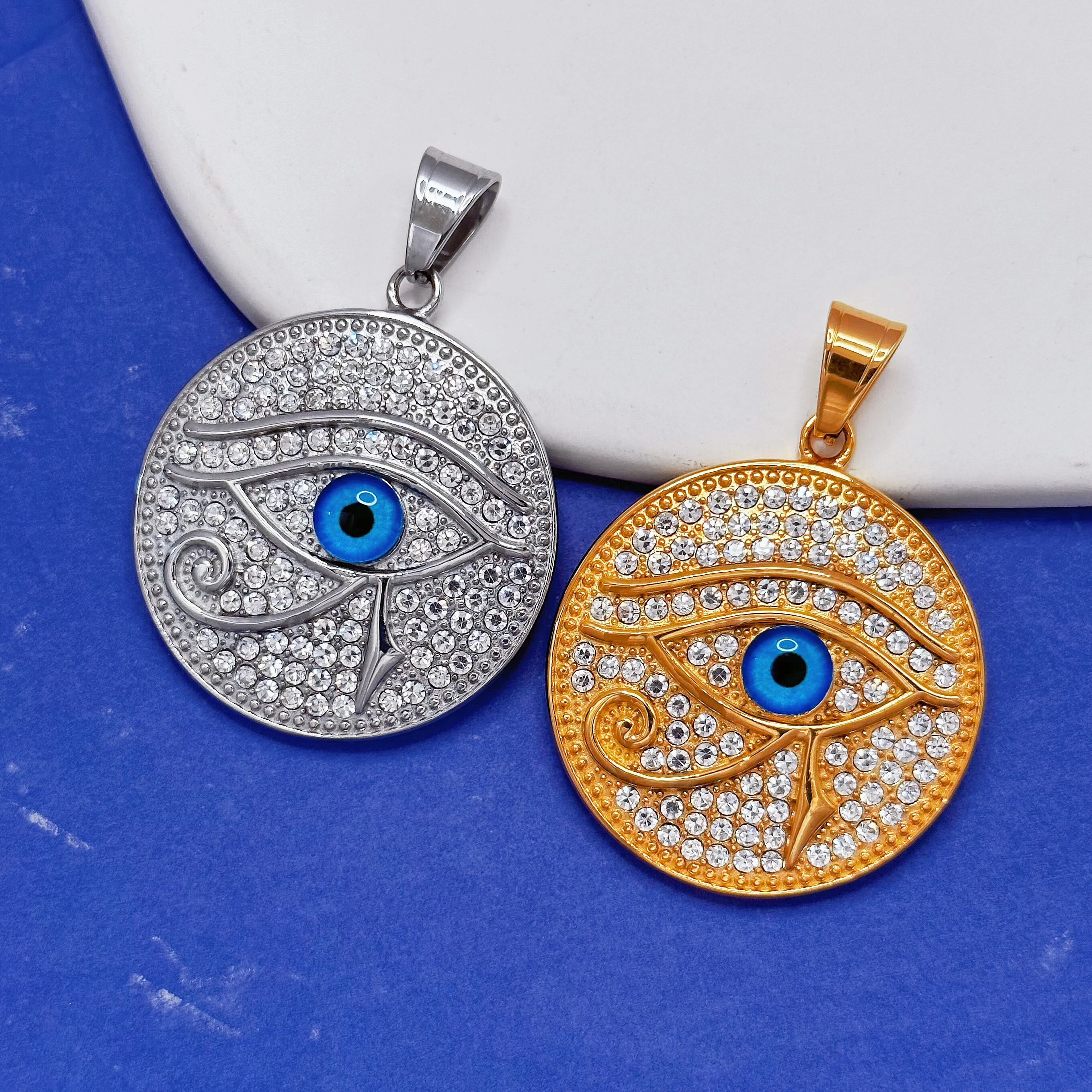

18k Gold Plated Stainless Steel Jewelry Cz Stone Egyptian Mythology Eye Of Horus Pendant For Women Men