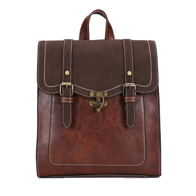 

Retro Style PU Leather Women's Backpack Wear-Resistant Bottom With Earphone Hole Soft Handle Handbag, Black, brown, coffee