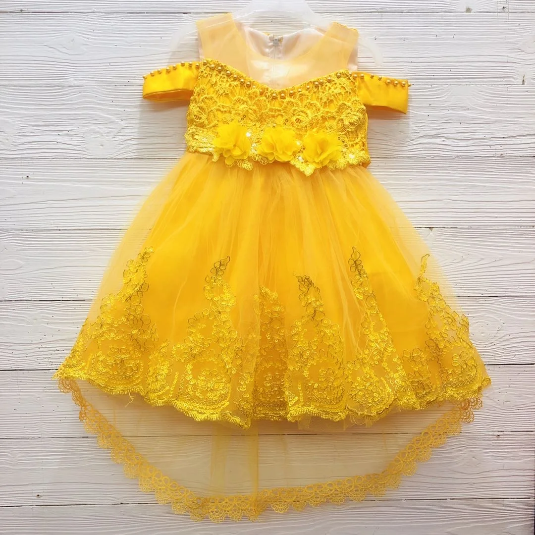 

Pretty Flower Yellow  Summer Floral Hot selling gorgeous children clothes girls birthday flower kids wedding