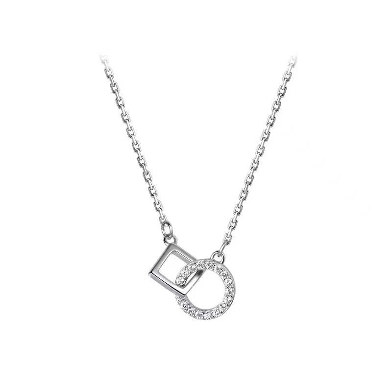 

Drop Shipping Minimalist geometric fashion sterling silver cubic zirconia interlocking circle necklace