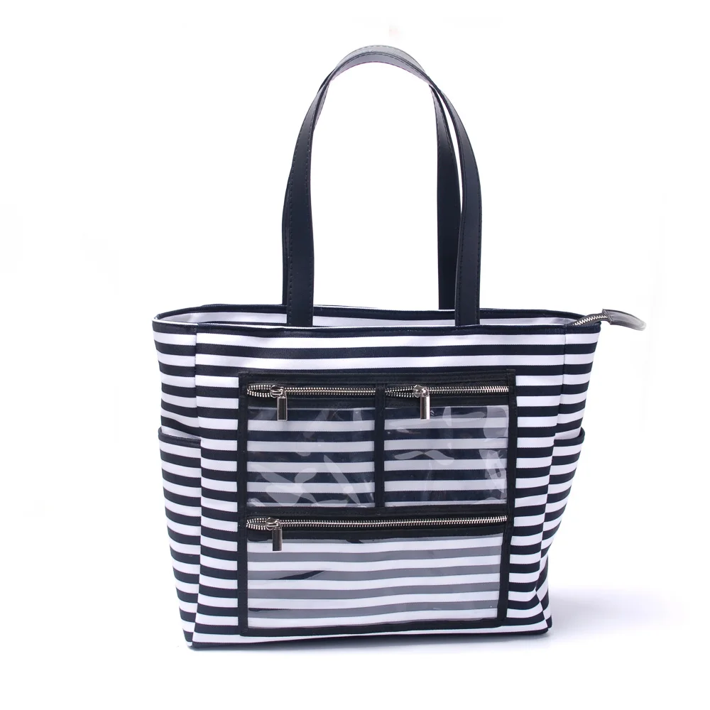 

RTS Canvas Diaper Totes Stripes Black And White Stripes Mum Love Tote Navy Tote With PVC Zipper Pockets DOM576, Black+red