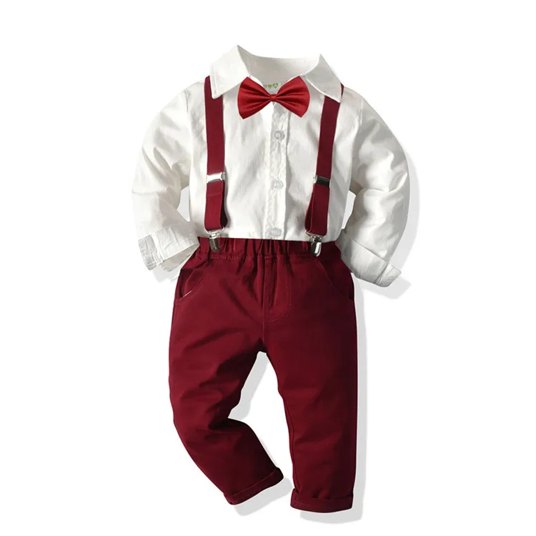 Nice Easter Gifts 0-5 Years Old Boys Outfits Set Toddler Baby Boys Gentleman Bow Tie Solid T-Shirt Tops+Suspender Pants Outfits Baby Clothing Set 