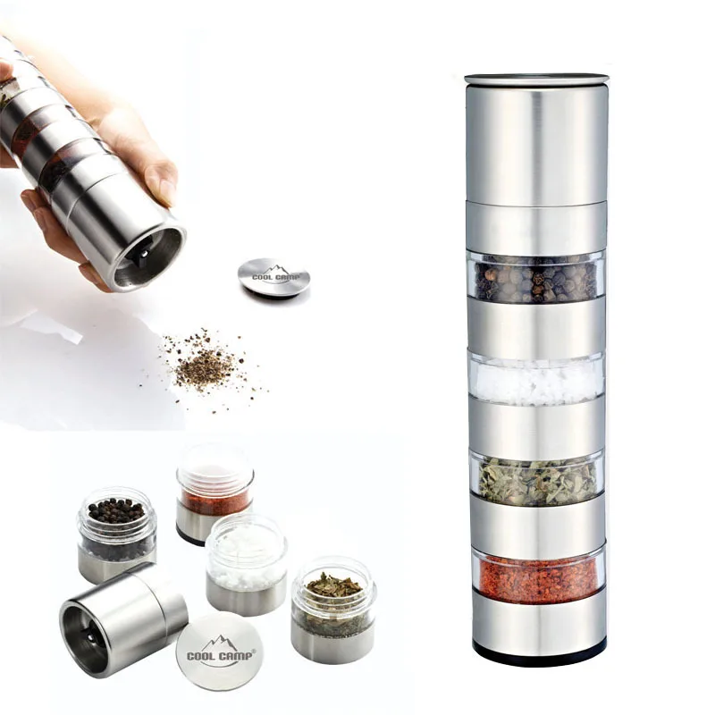 

New outdoor portable barbecue picnic seasoning bottle set seasoning box stainless steel transparent plastic solid seasoning jar