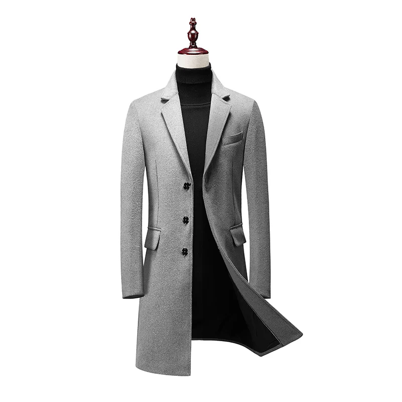 

Long Fit Men Trench Coat Overcoat Woolen Coats Men's Jackets, Black,navy,gray,khaki