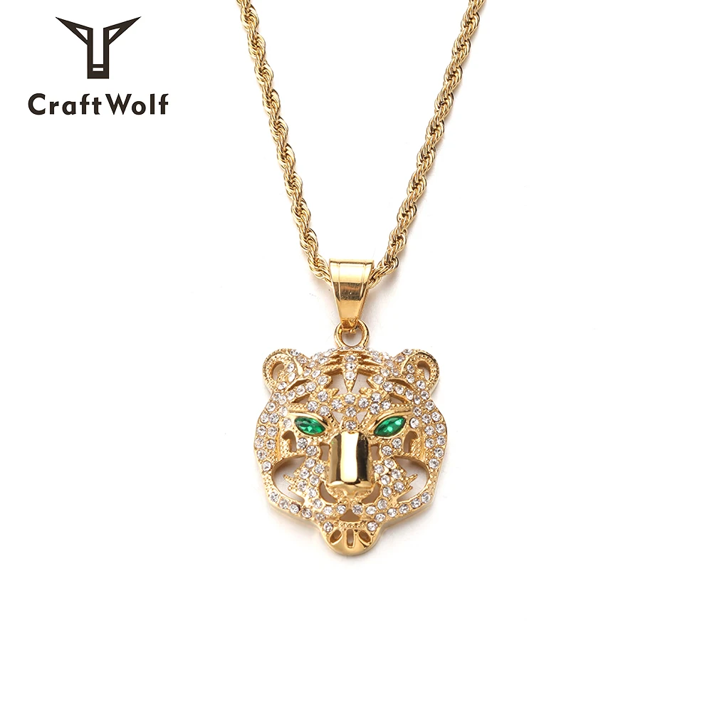 

Craft Wolf custom minimalist Jewelry 18K gold plated Rhinestone tennis Zircon crystal Animal tiger Leopard charm Necklace, Sliver,gold