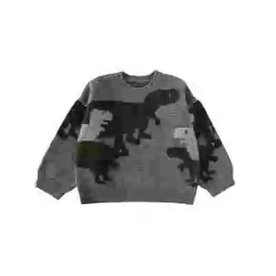 

YOEHYAUL Winter Boys Dinosaur Sesame Jacquard Loose Off Shoulder Sweater 2023 New Children's Winter Knitted Sweater