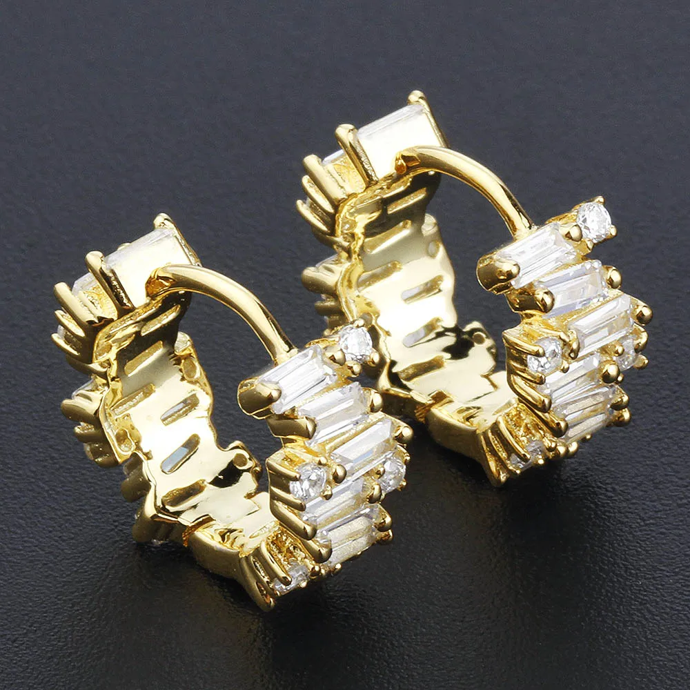 

Korean Fashion Jewelry 18k Gold Plated cz Brass Cubic Zirconia tapered zircon Hoop Earring Women Stack Baguette Huggies Earrings