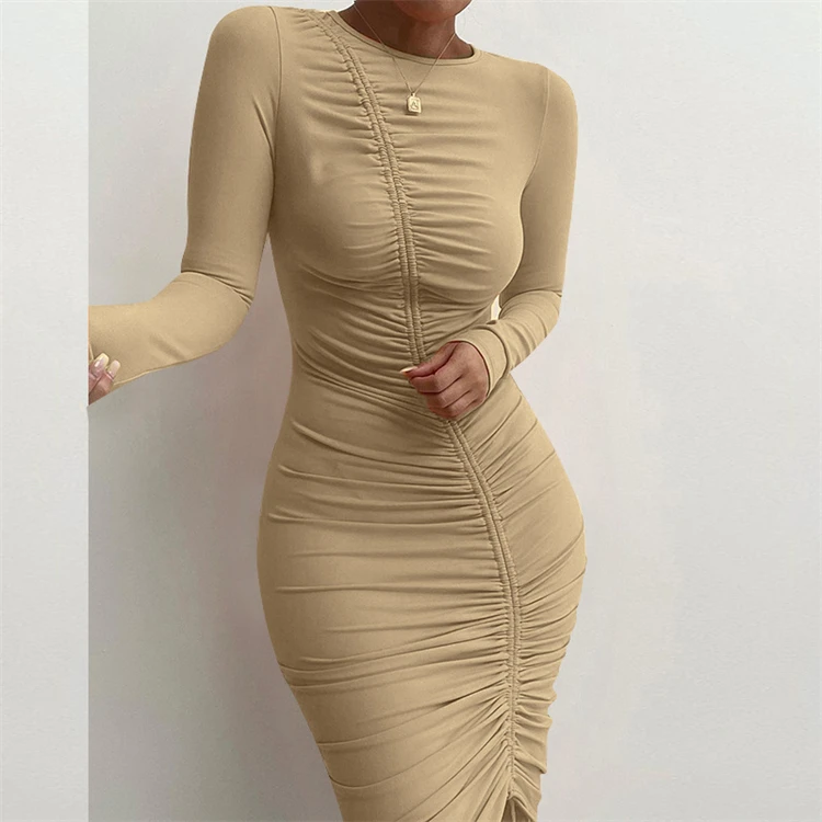 

2021 New Autumn Sexy Midi Bodycon Ladies Dresses Sweet Round Neck Long Sleeve Off Shoulder Women's Dress, Customized color