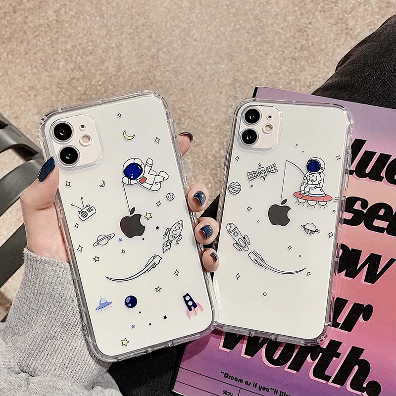 

Creative Astronaut Phone Cover Transparent Phone Case for iPhone 11 XS XR 12