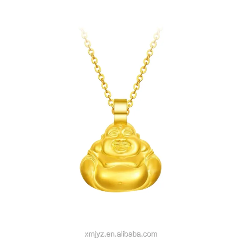 

Certified 3D Hard Gold Maitreya Buddha Pure Gold Pendant 999 Pure Gold Small Golden Buddha Pendant Braided Rope Necklace Gift