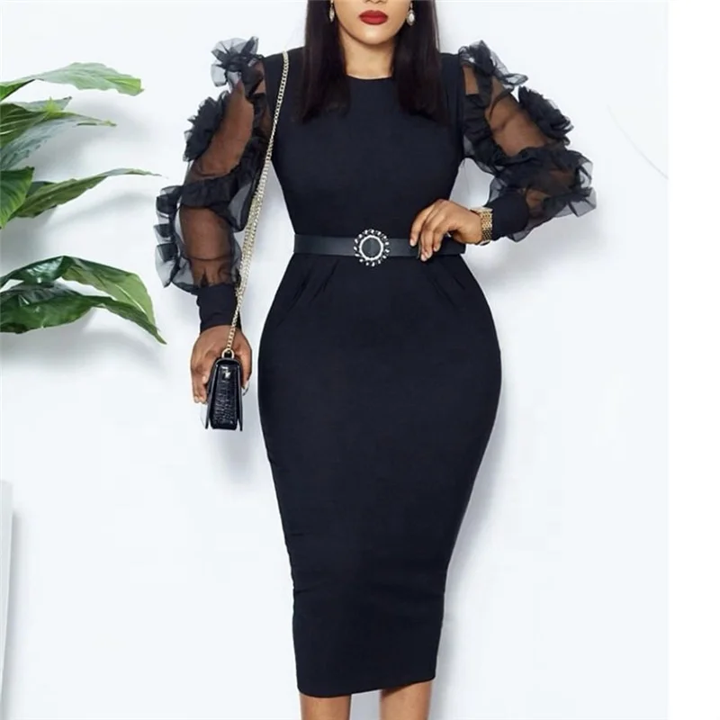 

KEN-AM200601 OEM ODM mesh women office ladies work bandage bodycon pencil dress