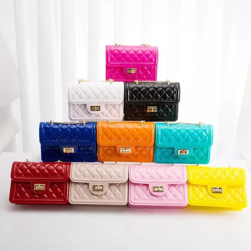 

2021summer new fashion designer bag purses jelly bag colorful pvc small square handbag for girls