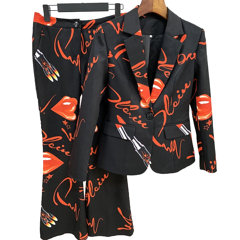 Clothes women long sleeve print jacket pant 2 piece suit set outfits