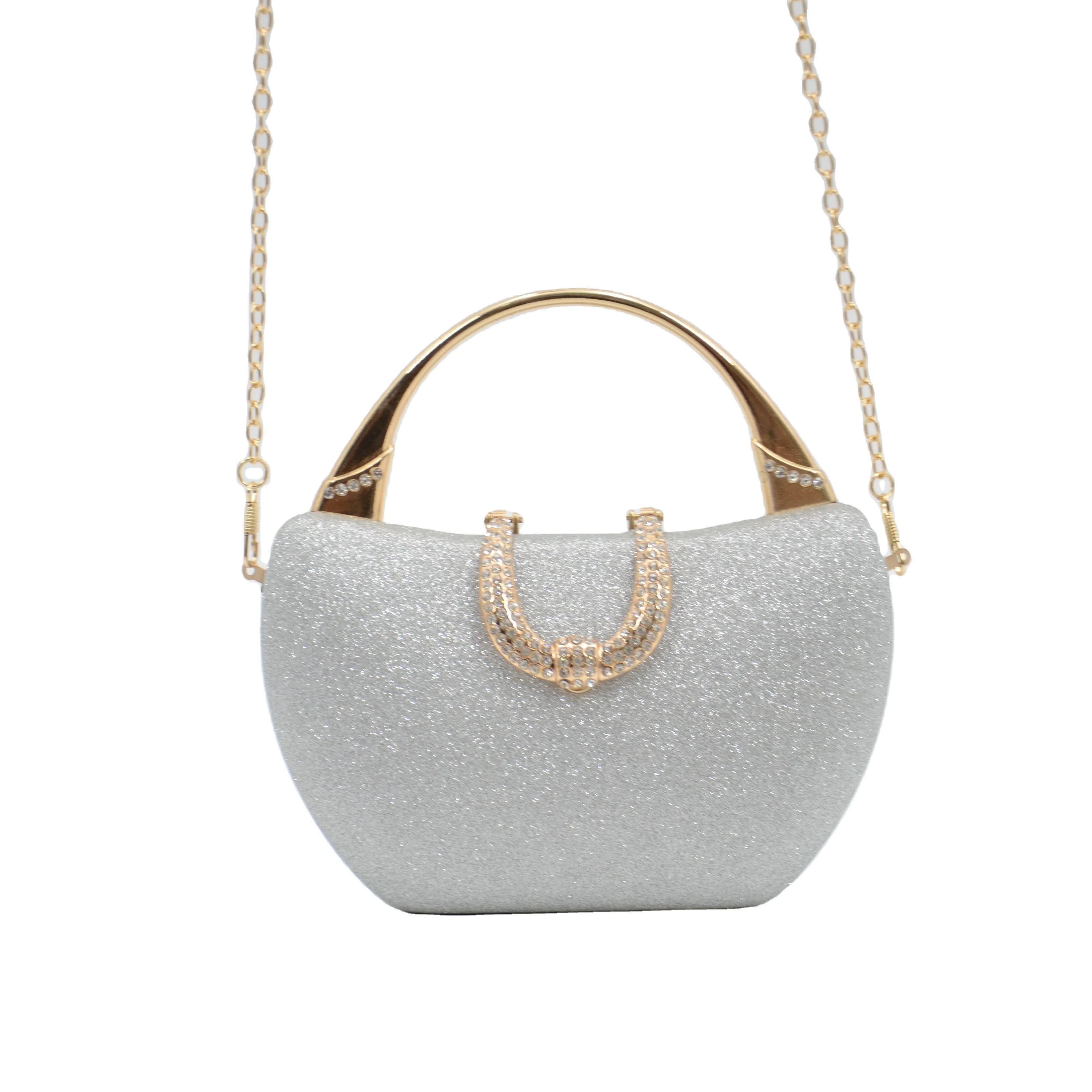 

Wholesale Wedding Shiny Handbags Bridal Metal gold chain party evening clutch purses hand bag for woman