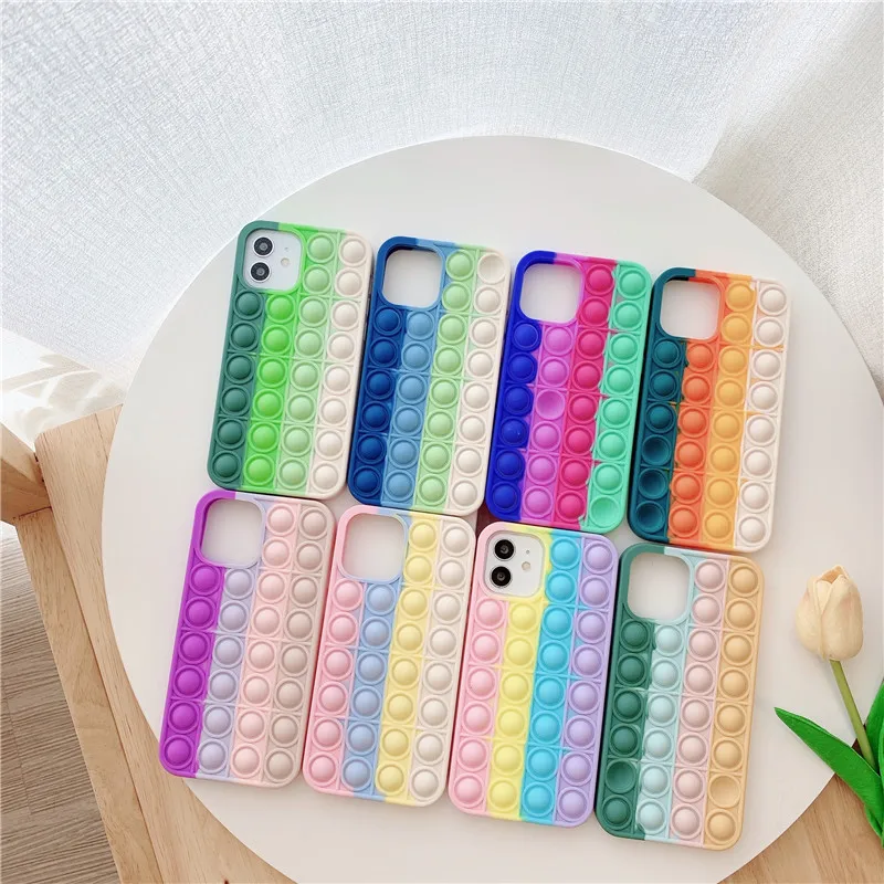 

Amazon Hot Sell Rainbow Color Reliever Stress Push Bubble Phone case for iPhone 12 11 Pro Max XS XR X 7 8 Cell Phone Accessories