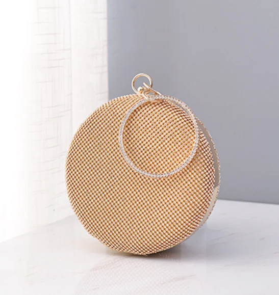 

Fashion round golden evening clutch women bags wedding rhinestone shiny handbag laddies party bag handbag