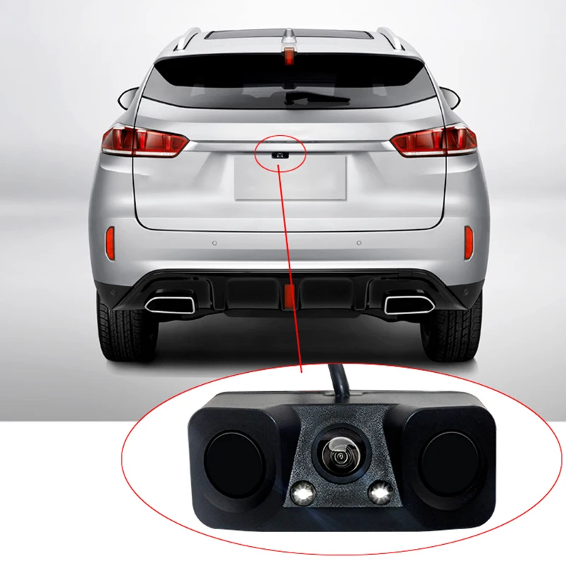3 In 1 Car Parking Sensor Rear View Backup Camera With 2 Sensors