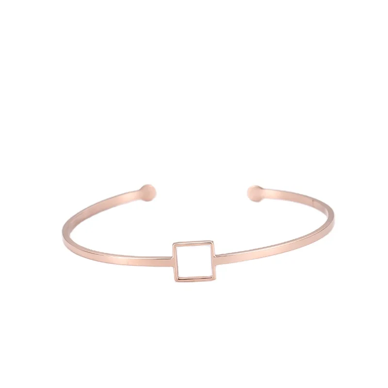 

Trendy Simple Soft Elastic Line Adjustable Gold Stainless Steel Hollow Square Geometric Cuff Bracelet