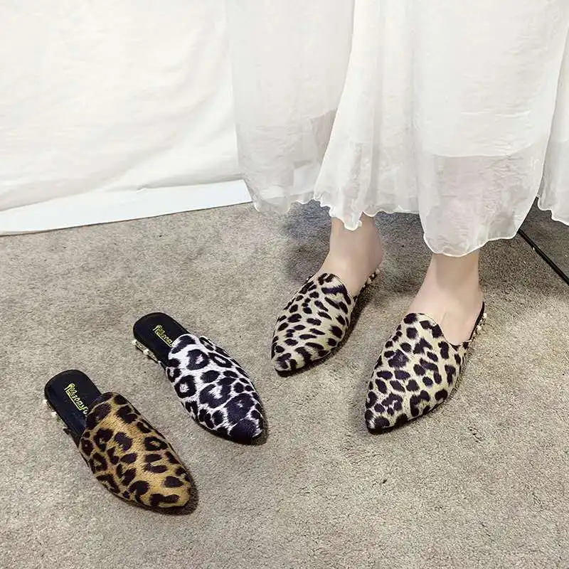 

Woman sandals shoes summer flat fashion Leopard grain wedge sandals slide Open Toe ladies slippers for women, Khaki, brown, black+ white