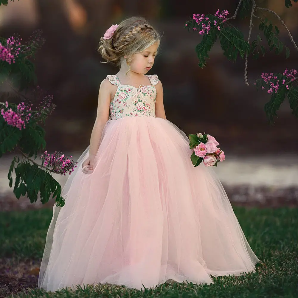 

2021 new children's yarn dress girls princess dress children flower dress wedding party, As photo