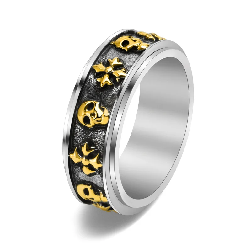 

retro skull fashion punk rotatable men's stainless steel cross jewelry ring