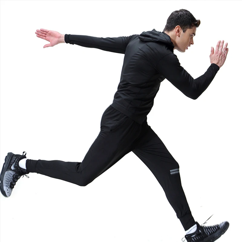 

wholesale black men gym set coat sport pants