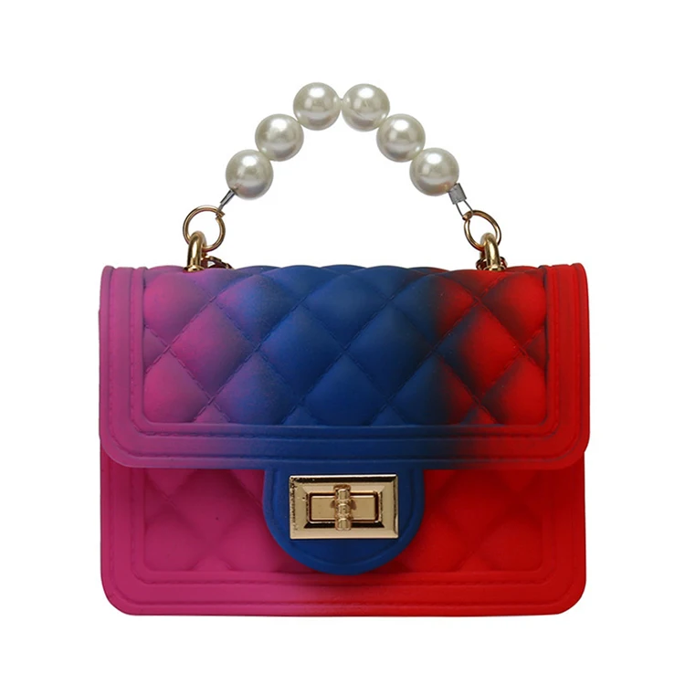 

CL026 Mini spray color gradient candy color rhombus messenger female bag pearl handbag new jelly ladies pvc bags