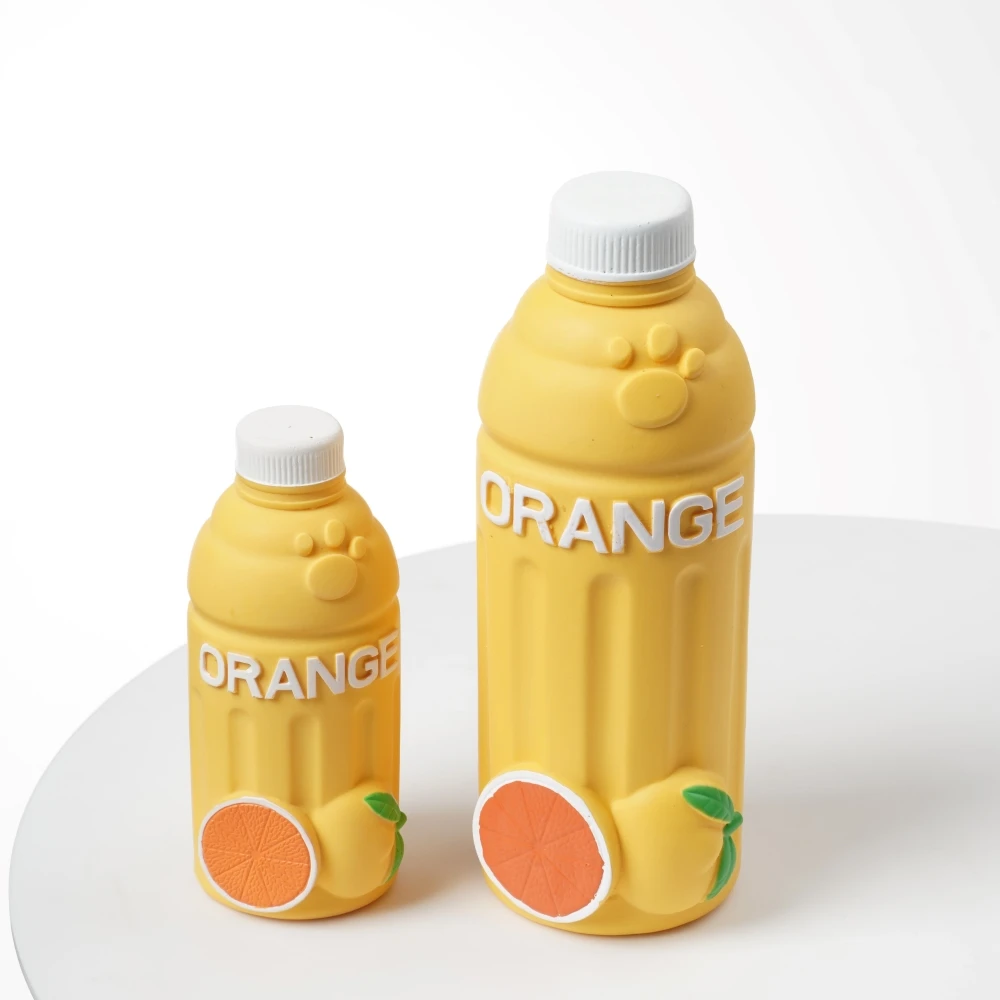 

New design classic pet toy latex fashion little orange fruit juice bottle orange puzzle durable dog toy latex