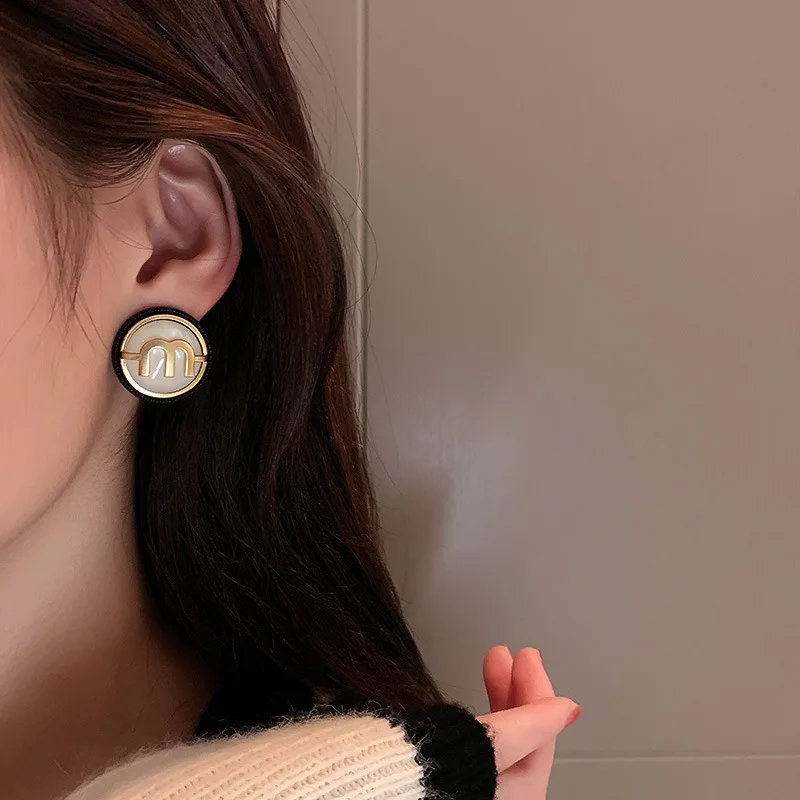 

New Arrival Gold Plated Opal Stone English Alphabet Round Earrings S925 Sterling Silver Needle Letter Stud Earrings