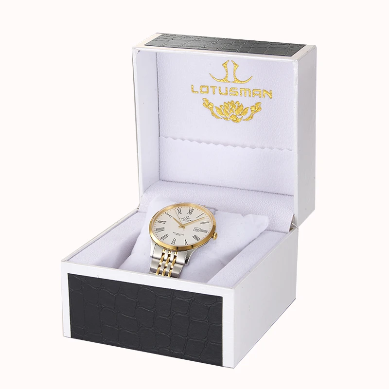 Lotusman in stock elegant black watch box leather square watch package box genuine leather watch box for men