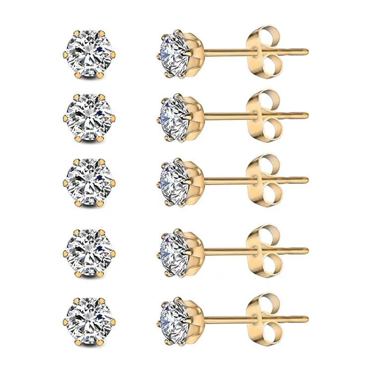 

High Polished Round Clear Cubic Zirconia Stud Stainless Steel Jewelry Silver Big Earring Studs, Picture shows