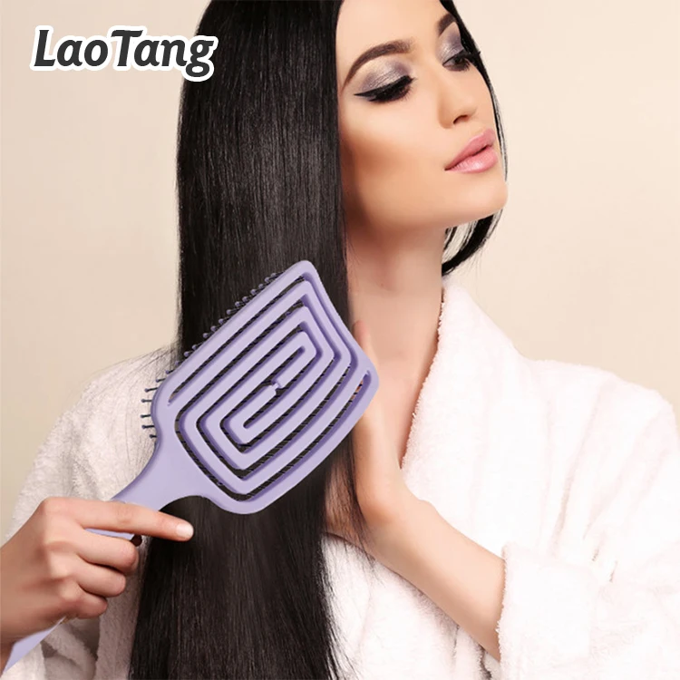 

Low MOQ Multi-functional Hair Dryer Brush Massage Comb Square Hollow Comb Anti-static Scalp Massage Comb