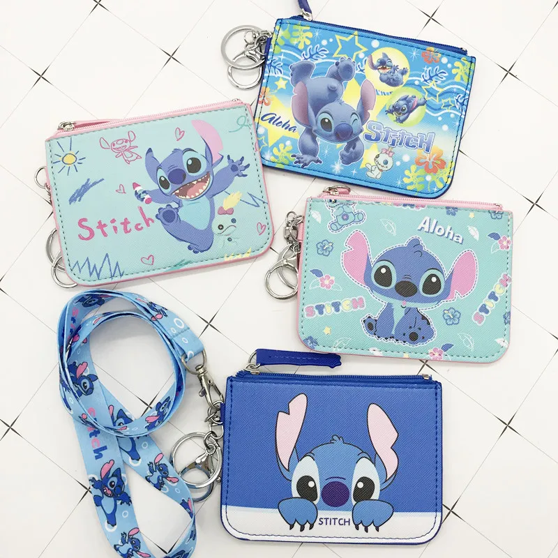 

Professional PU PVC Wallets Supplier Cartoon Short Wallet Student Meal Card Cosmetic earphone storage bag Stitch Money Clip