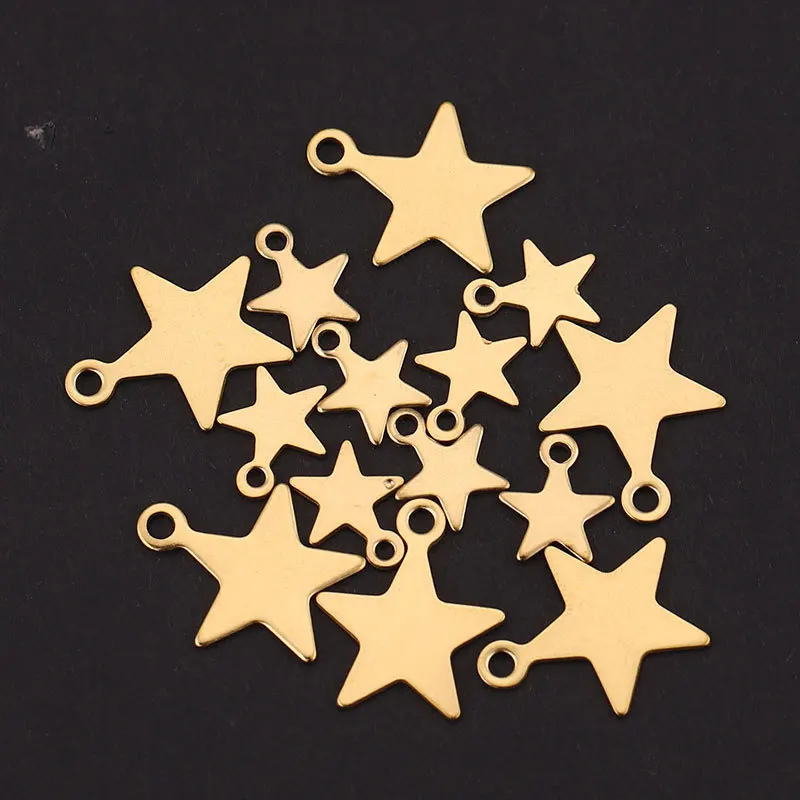 

High Polishing Custom Wholesale factory customized fashion metal Stainless steel small star charms gold pendant with hole