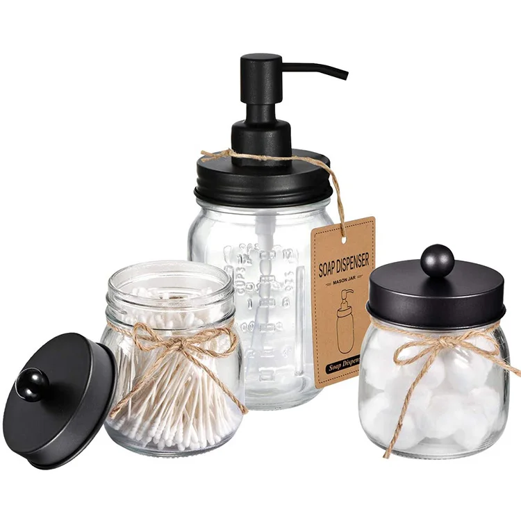 

New Design Transparent Glass Material Household Mason Jar Bath Accessories Bathroom Vanity Set Luxury, Natural