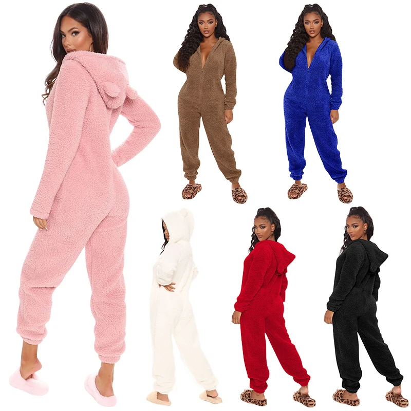 

Custom Plush Fuzzy Rompers Women Jumpsuit Winter Pajama Wholesale Sleepwear Pajama Christmas Fleece Teddy Designer Pajamas