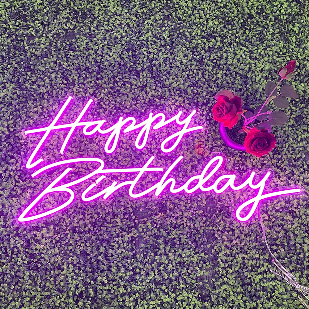 

Dropshipping Wholesale Customized Led Neon Sign Custom Large Happy Birthday Pink Neon Sign With Transformer for Home Decoration