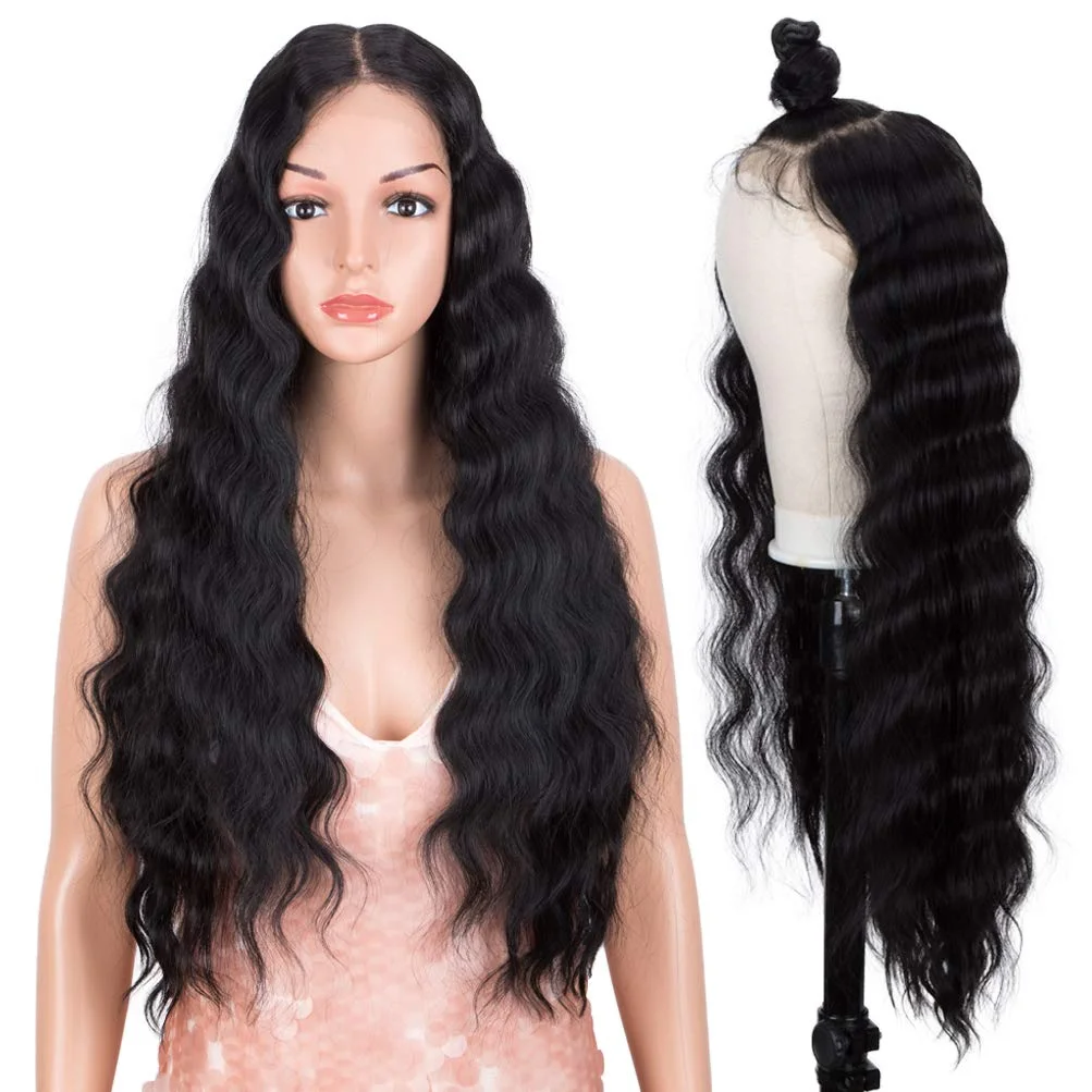 

13x6 Free Part Lace Frontal Wigs 30' Deep Wave Wig Synthetic Wig (30 Inch, 1B)