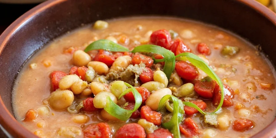 Garnished veg soup with beans
