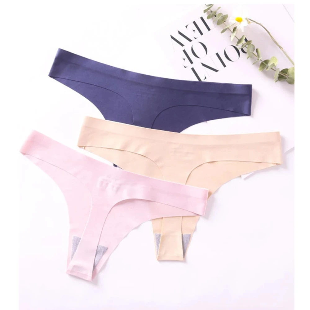 

Plus Size Seamless Thongs Ladies Underwear Woman Panties Stringi Ice Silk Sports Intimate Panty Women Underpants M-XL 5 Color