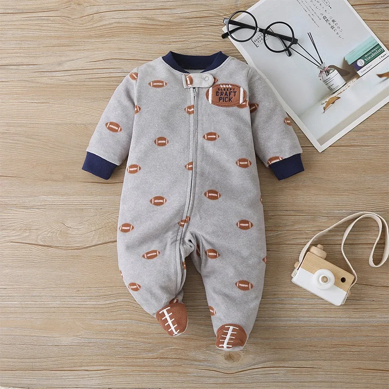 

Wholesale newborn Baby autumn winter suede jumpsuit long sleeves cartoon printed rompers for babies, Picture shows
