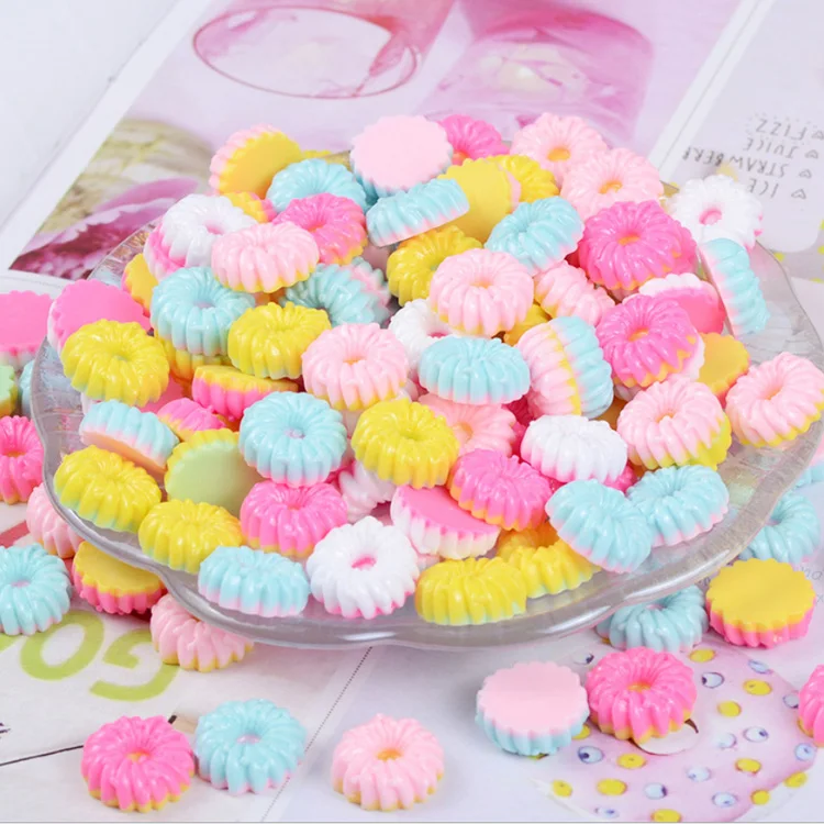 

hot sale spring style 20mm two tone colored flat donut cookies resin cabochons for eardrop making